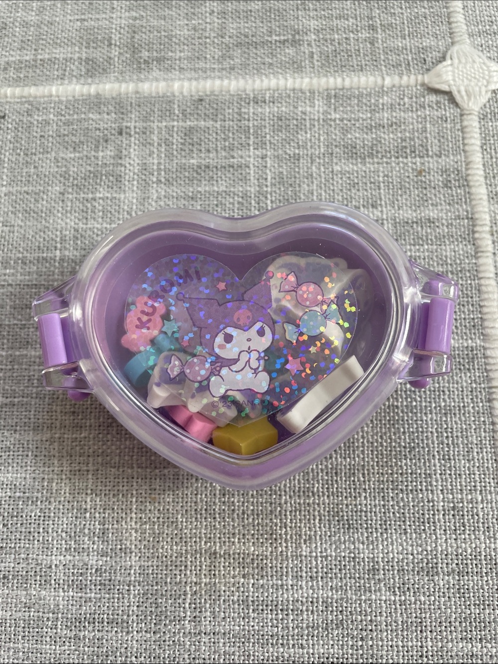Kuromi mini erasers in a cute heart shape box